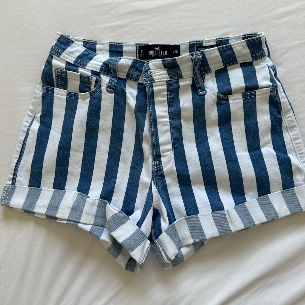 Hollister Blue and White Striped Women's Shorts